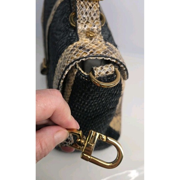 Tory Burch Snake‑Embossed Leather Hand Bag Detachable Shoulder Strap Goldtone Hw - Picture 10 of 16